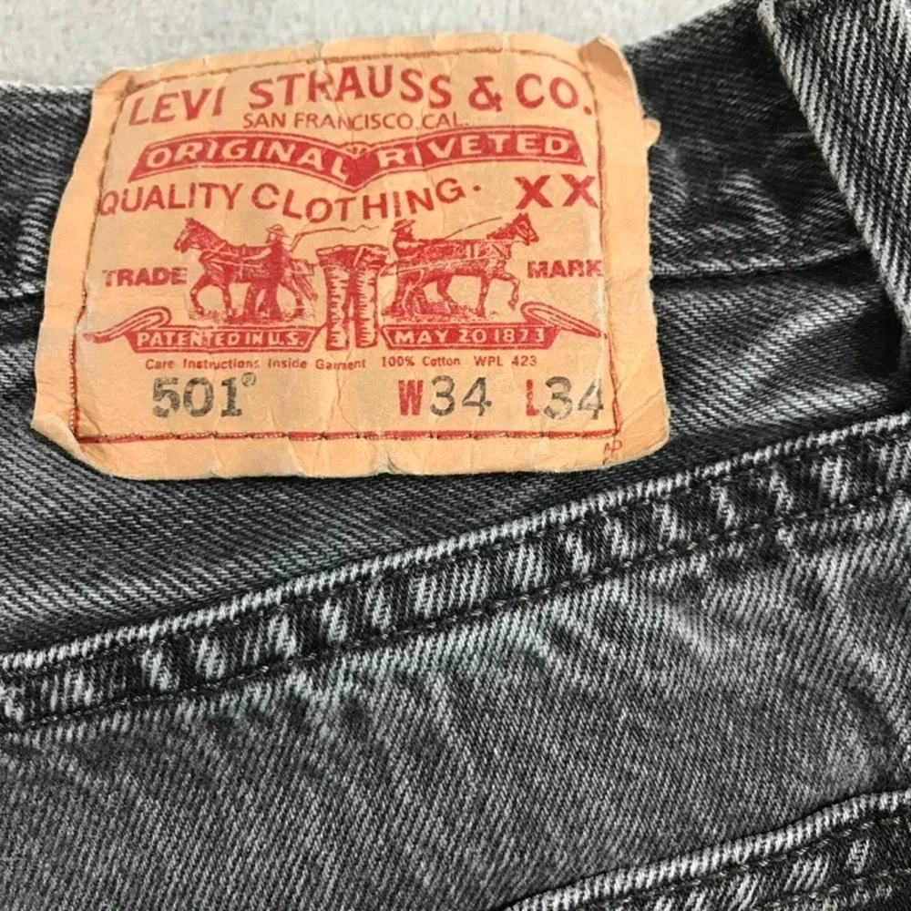 Vintage Y2K Levi's 501 Jeans Men's 34x34 Black Faded Gray Grunge Rock Button Fly